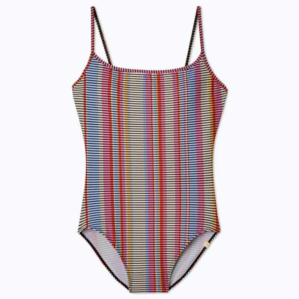 summersalt Striped One-Piece Swimsuit in Red, Blue, Yellow, Pink, Black, White
